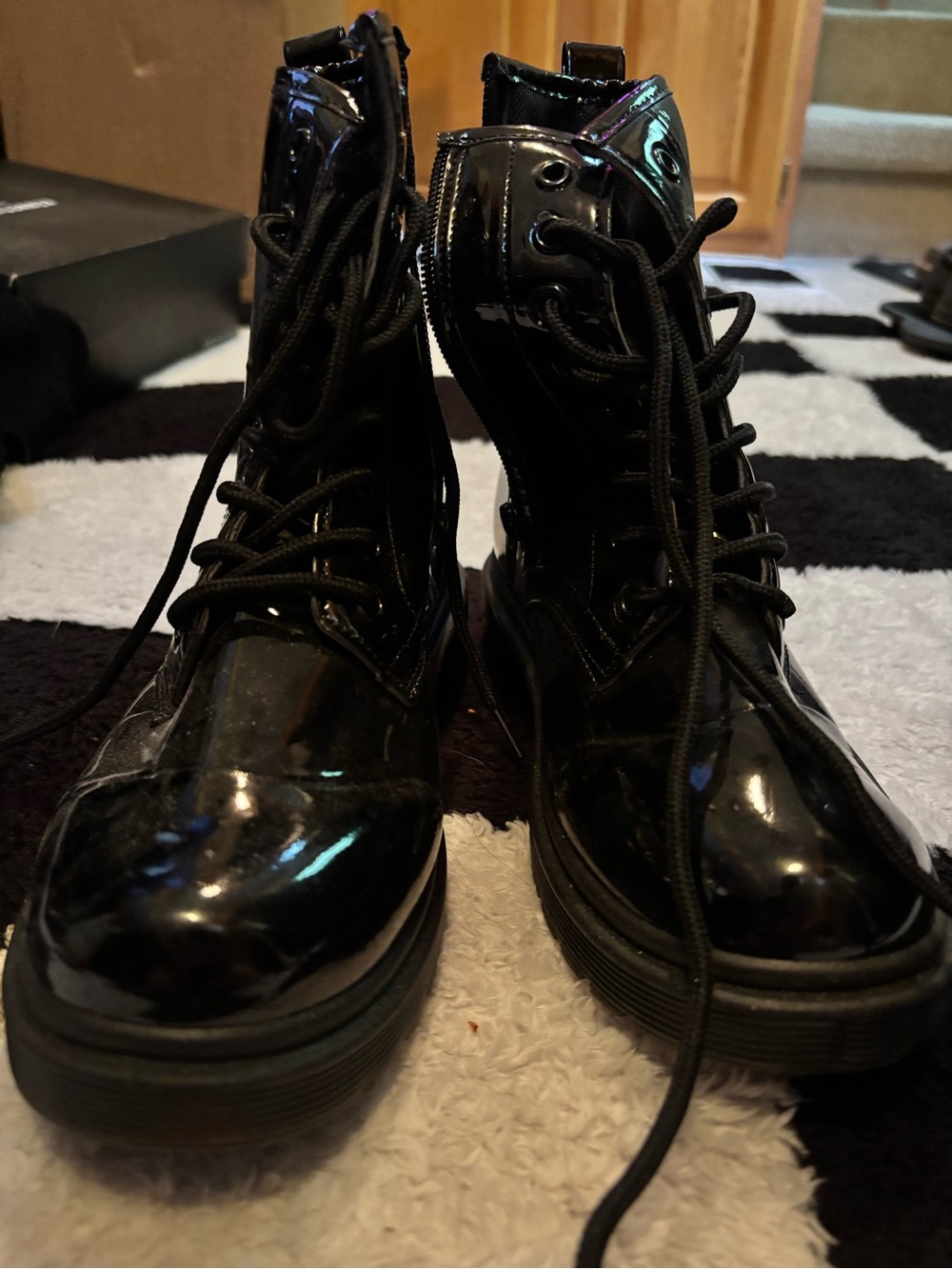 Mudd Black Patent Lace-Up Women's Combat Boots